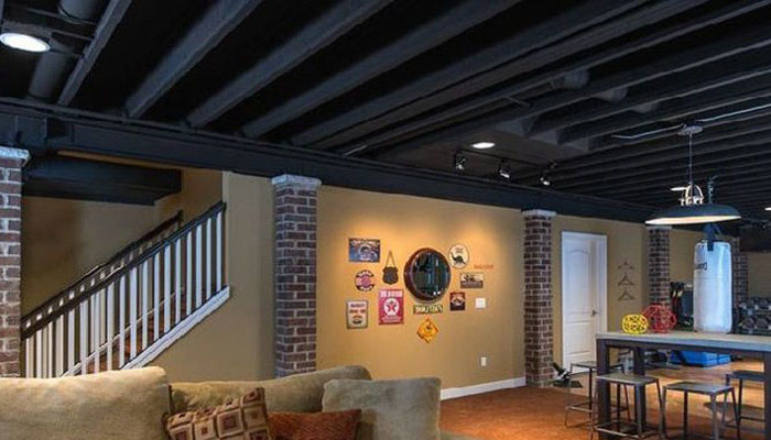Open ceiling design for the basement - make sure it's fire resistant